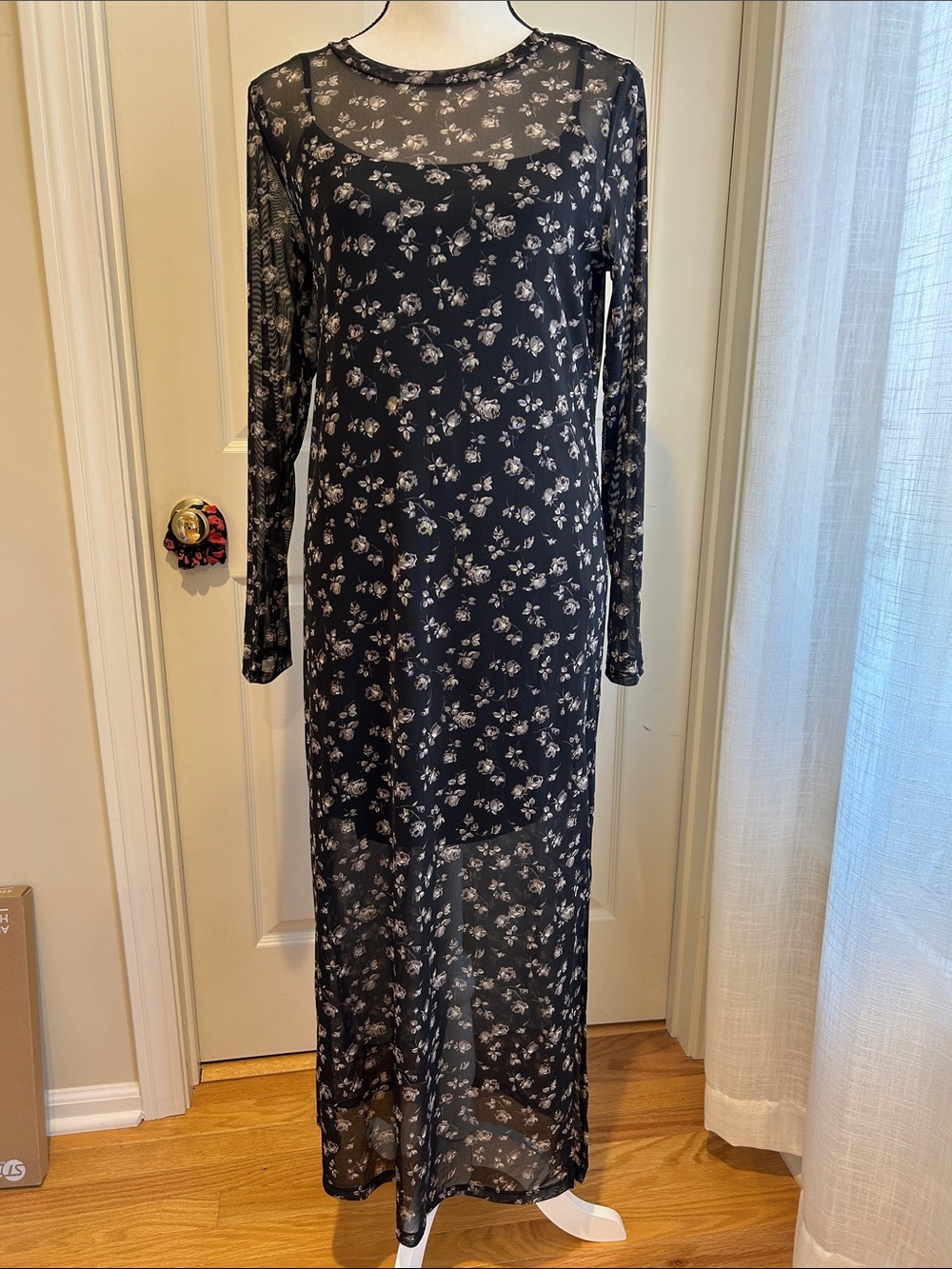 GAP Black Floral Sheer Long Sleeve Maxi Dress